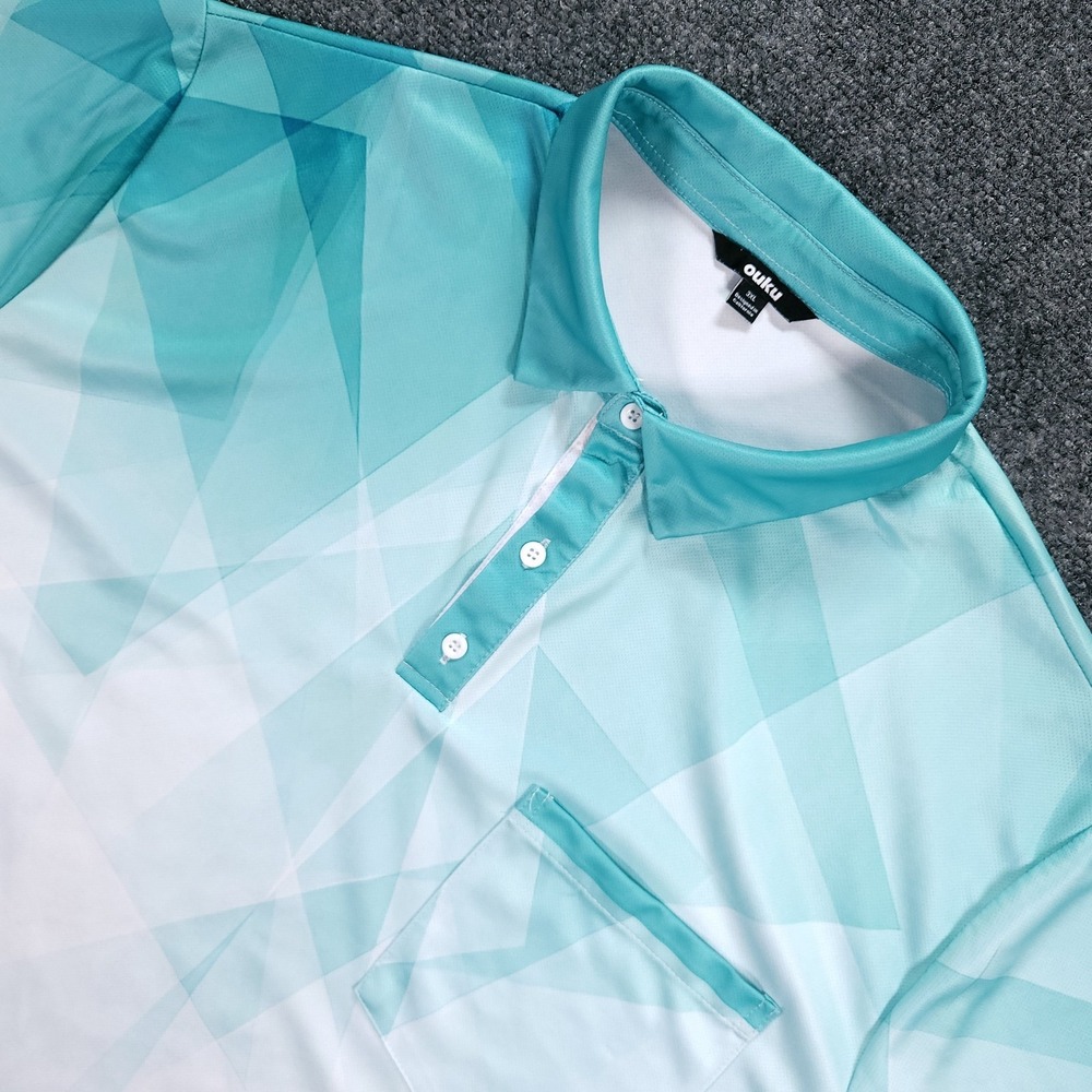 Ouku Polo Shirt Mens 3XL White Green Geometric Short Sleeve Golf Performance - Picture 2 of 8